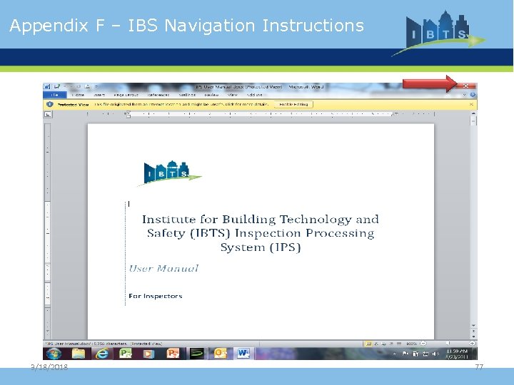 Appendix F – IBS Navigation Instructions 3/18/2018 77 
