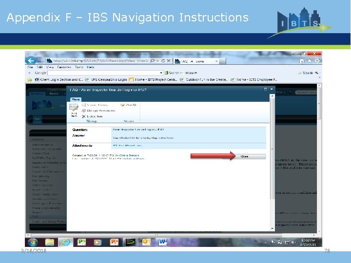 Appendix F – IBS Navigation Instructions 3/18/2018 78 