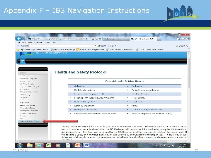 Appendix F – IBS Navigation Instructions 3/18/2018 79 