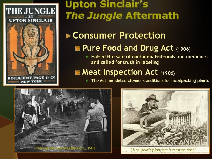 Upton Sinclair’s The Jungle Aftermath ► Consumer Protection Pure Food and Drug Act (1906)