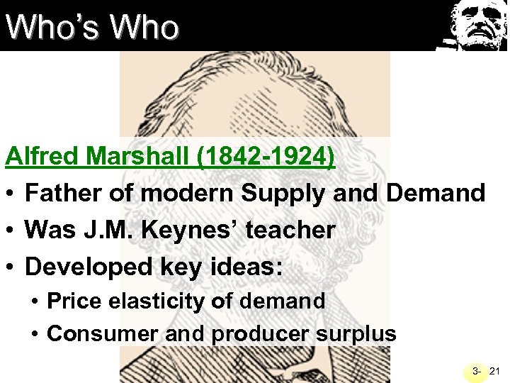 Who’s Who Alfred Marshall (1842 -1924) • Father of modern Supply and Demand •