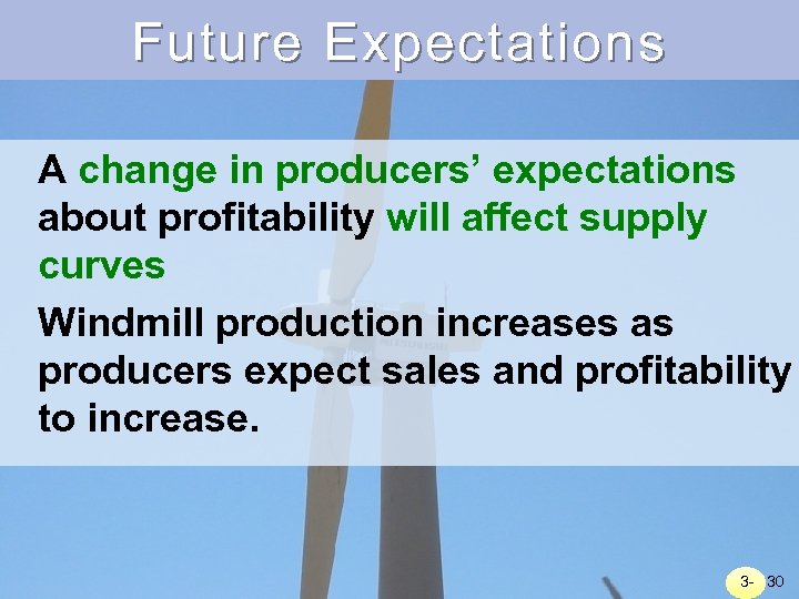 Future Expectations A change in producers’ expectations about profitability will affect supply curves Windmill