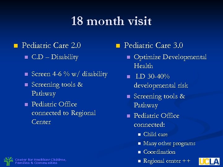 18 month visit n Pediatric Care 2. 0 n C. D – Disability n