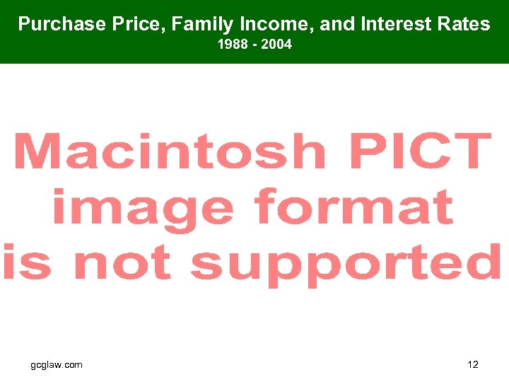 Purchase Price, Family Income, and Interest Rates 1988 - 2004 gcglaw. com 12 