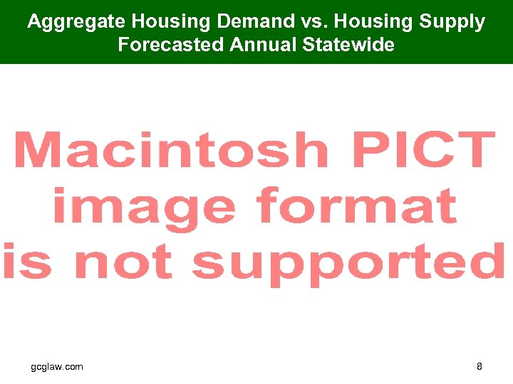 Aggregate Housing Demand vs. Housing Supply Forecasted Annual Statewide gcglaw. com 8 