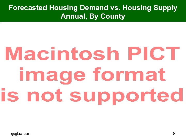 Forecasted Housing Demand vs. Housing Supply Annual, By County gcglaw. com 9 