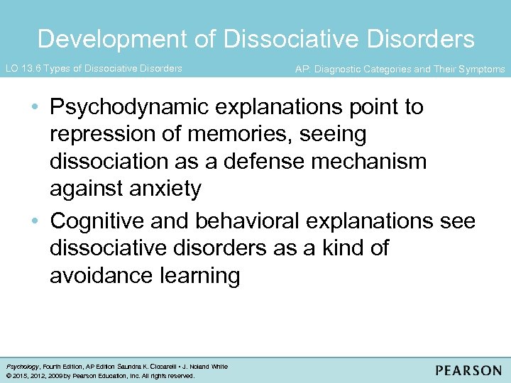 Development of Dissociative Disorders LO 13. 6 Types of Dissociative Disorders AP: Diagnostic Categories