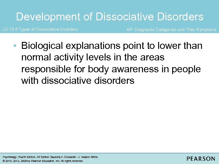 Development of Dissociative Disorders LO 13. 6 Types of Dissociative Disorders AP: Diagnostic Categories