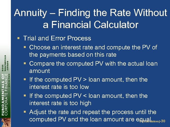 Annuity – Finding the Rate Without a Financial Calculator § Trial and Error Process