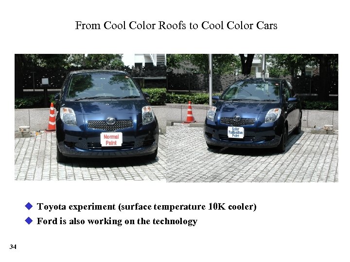 From Cool Color Roofs to Cool Color Cars u Toyota experiment (surface temperature 10