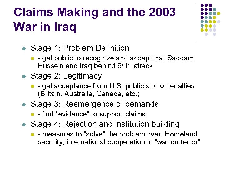 Claims Making and the 2003 War in Iraq l Stage 1: Problem Definition l