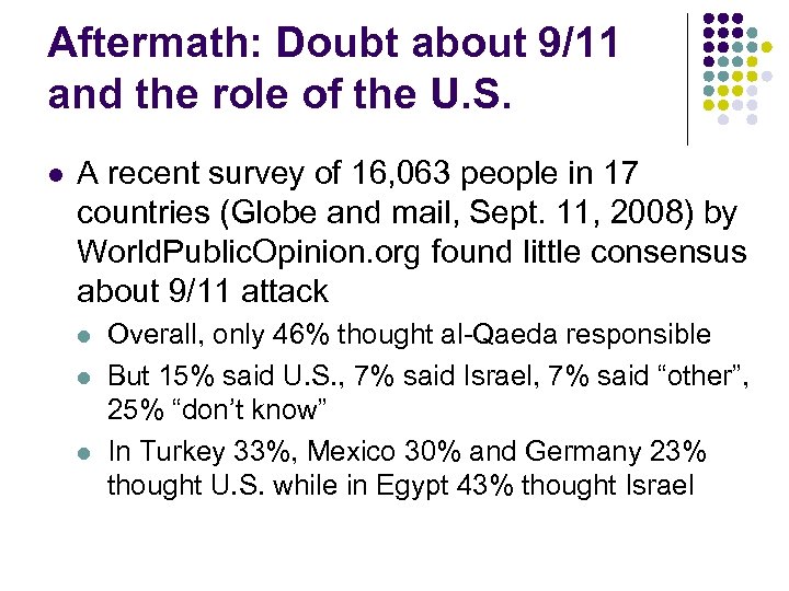 Aftermath: Doubt about 9/11 and the role of the U. S. l A recent