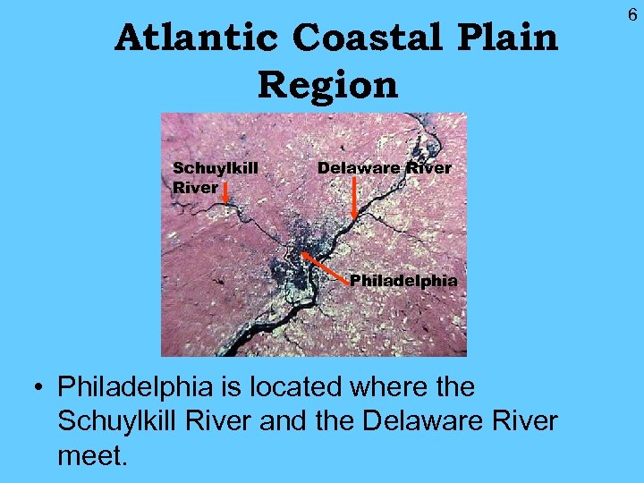 Atlantic Coastal Plain Region Schuylkill River Delaware River Philadelphia • Philadelphia is located where