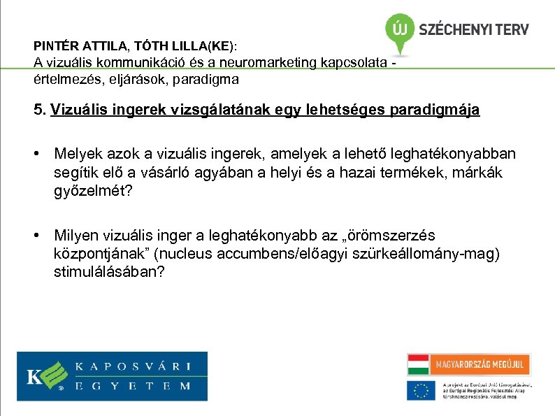 PINTÉR ATTILA, TÓTH LILLA(KE): A vizuális kommunikáció és a neuromarketing kapcsolata értelmezés, eljárások, paradigma