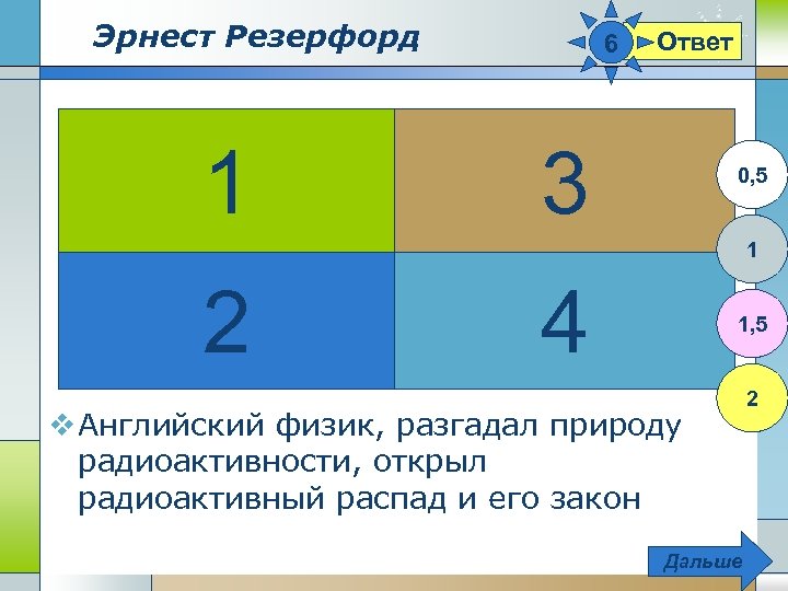 Эрнест Резерфорд 1 6 Ответ 3 0, 5 1 2 4 1, 5 v