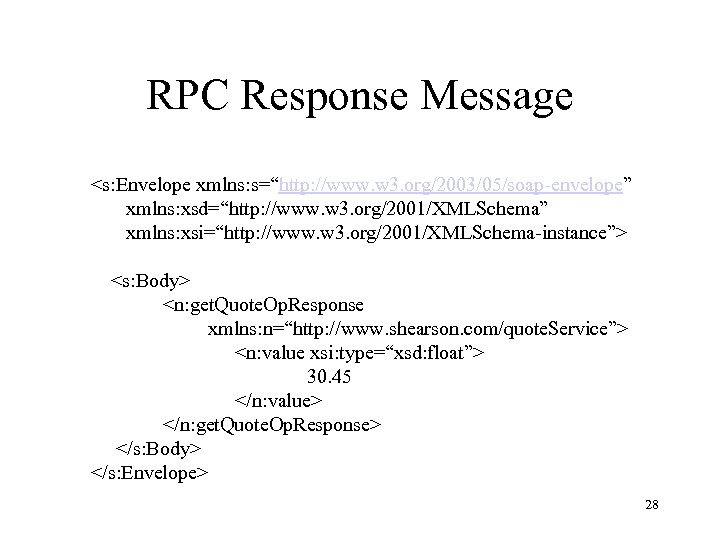 RPC Response Message <s: Envelope xmlns: s=“http: //www. w 3. org/2003/05/soap-envelope” xmlns: xsd=“http: //www.