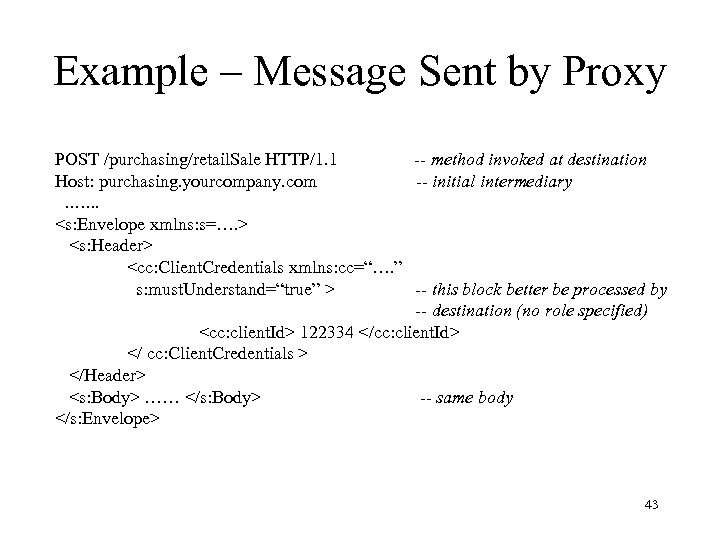 Example – Message Sent by Proxy POST /purchasing/retail. Sale HTTP/1. 1 -- method invoked