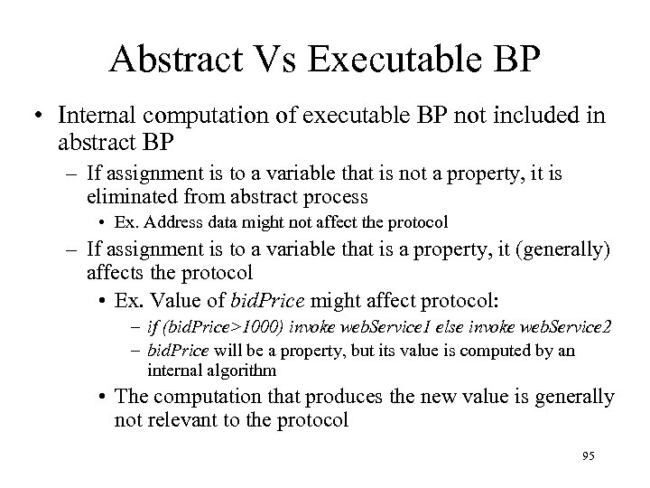 Abstract Vs Executable BP • Internal computation of executable BP not included in abstract