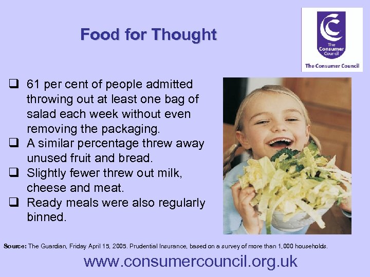 Food for Thought q 61 per cent of people admitted throwing out at least