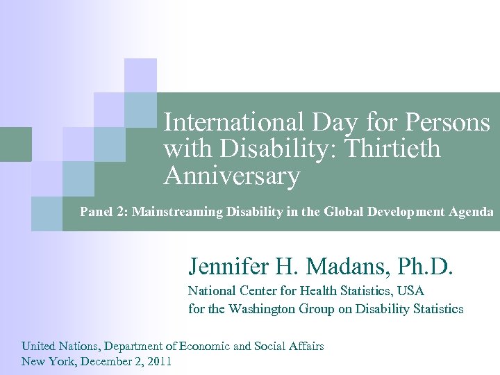 International Day for Persons with Disability: Thirtieth Anniversary Panel 2: Mainstreaming Disability in the