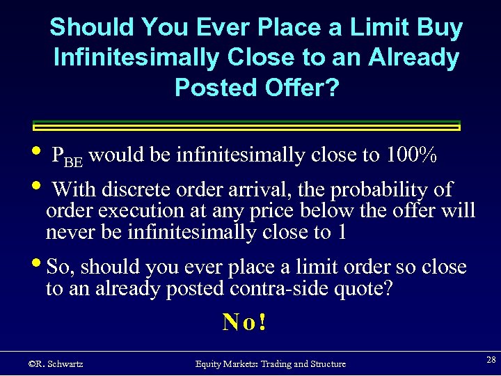 Should You Ever Place a Limit Buy Infinitesimally Close to an Already Posted Offer?