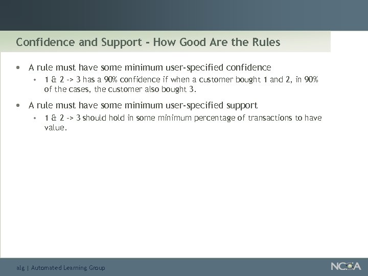 Confidence and Support - How Good Are the Rules • A rule must have