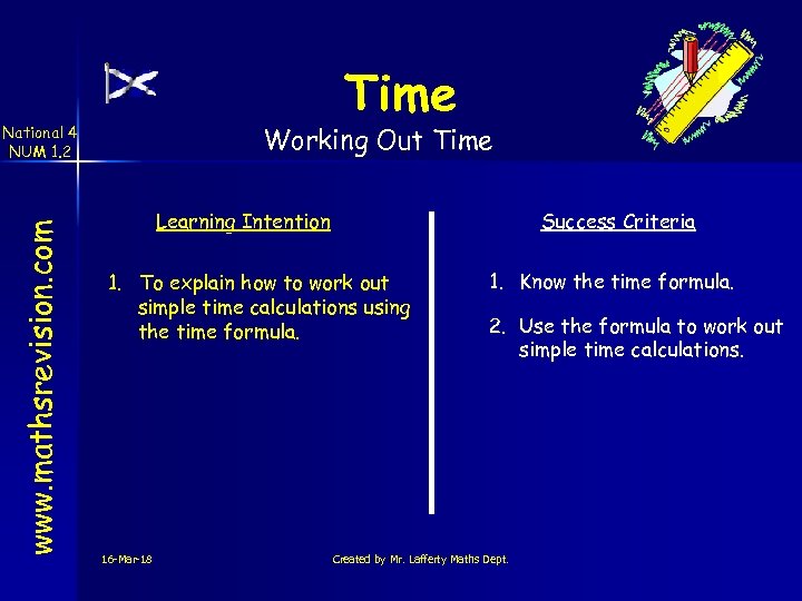 Time Working Out Time www. mathsrevision. com National 4 NUM 1. 2 Learning Intention