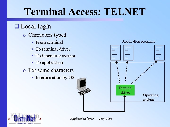 Terminal Access: TELNET q Local login o Characters typed • • From terminal To