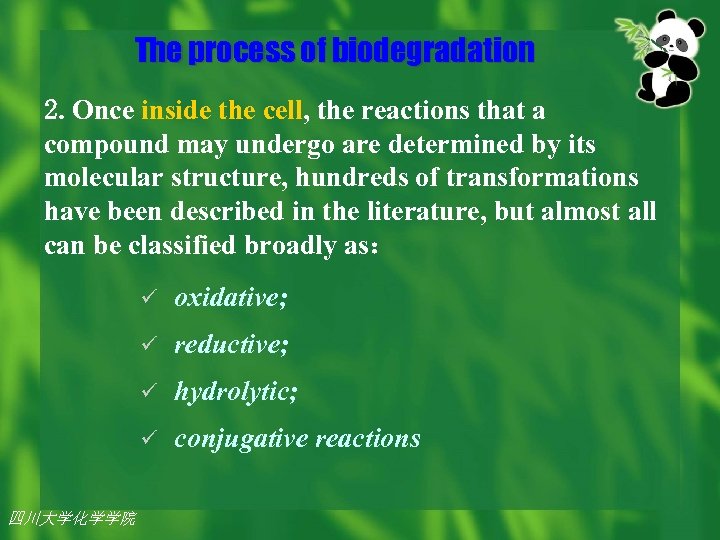 The process of biodegradation 2. Once inside the cell, the reactions that a compound