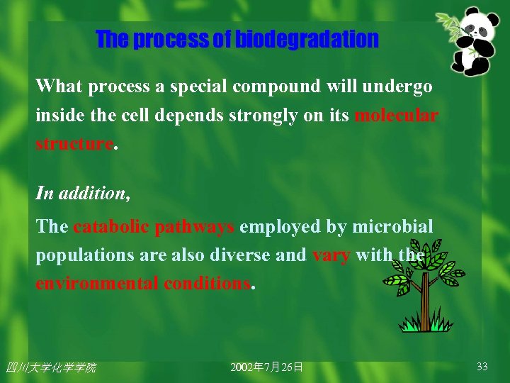 The process of biodegradation What process a special compound will undergo inside the cell