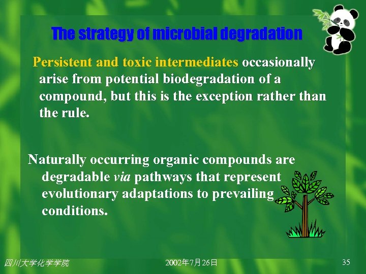 The strategy of microbial degradation Persistent and toxic intermediates occasionally arise from potential biodegradation