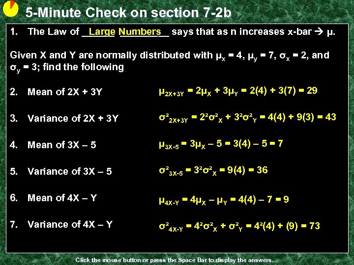 5 -Minute Check on section 7 -2 b Large Numbers 1. The Law of
