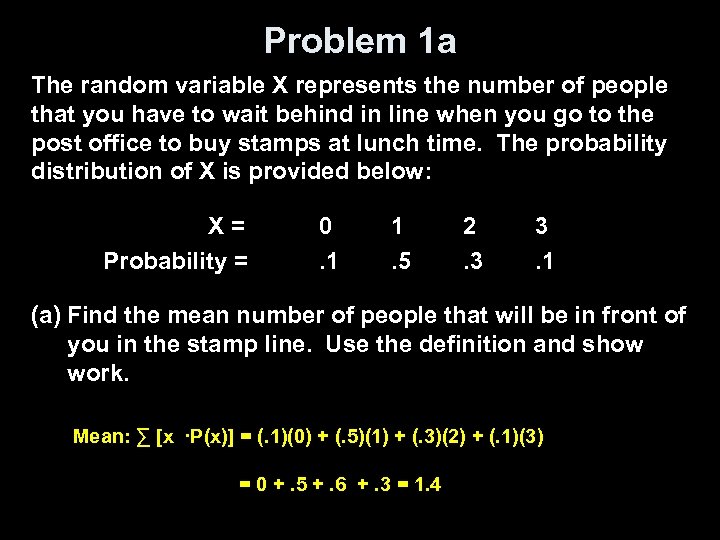 Problem 1 a The random variable X represents the number of people that you