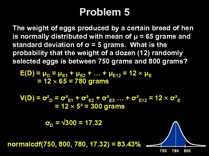 Problem 5 The weight of eggs produced by a certain breed of hen is