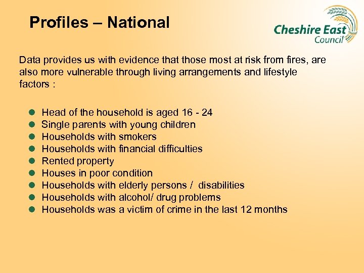 Profiles – National Data provides us with evidence that those most at risk from