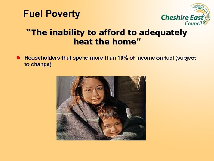 Fuel Poverty “The inability to afford to adequately heat the home” l Householders that