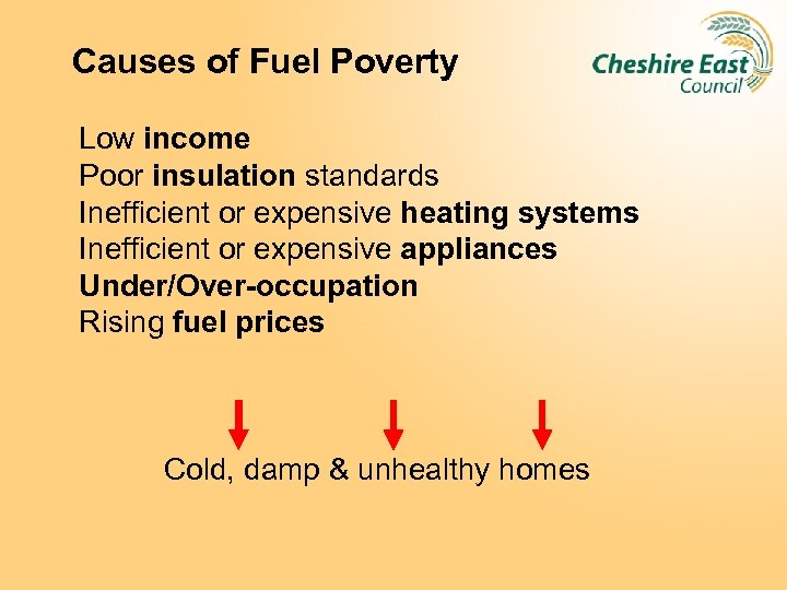 Causes of Fuel Poverty Low income Poor insulation standards Inefficient or expensive heating systems