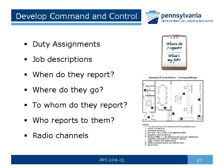 Develop Command Control § Duty Assignments § Job descriptions § When do they report?