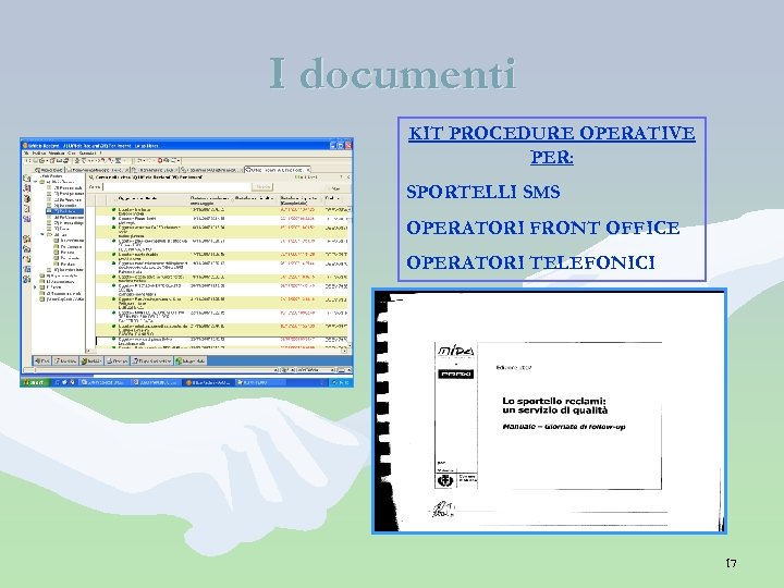 I documenti KIT PROCEDURE OPERATIVE PER: SPORTELLI SMS OPERATORI FRONT OFFICE OPERATORI TELEFONICI 17
