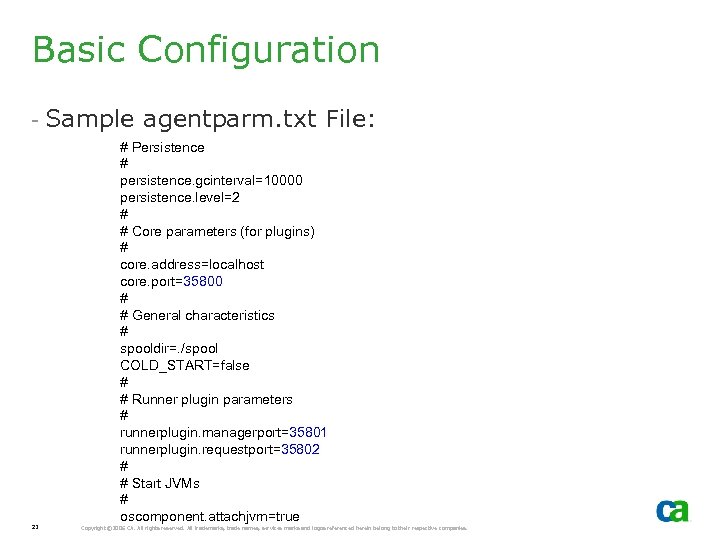 Basic Configuration - Sample agentparm. txt File: 21 # Persistence # persistence. gcinterval=10000 persistence.