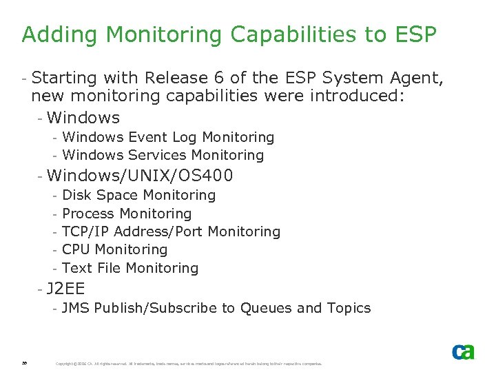 Adding Monitoring Capabilities to ESP - Starting with Release 6 of the ESP System