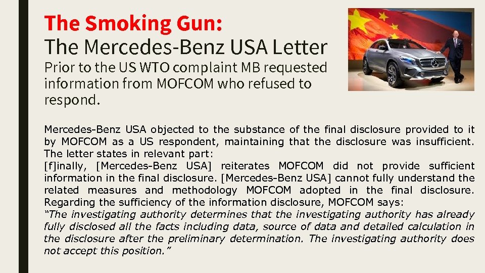 The Smoking Gun: The Mercedes-Benz USA Letter Prior to the US WTO complaint MB