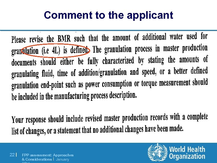 Comment to the applicant 22 | FPP assessment: Approaches & Considerations | January 
