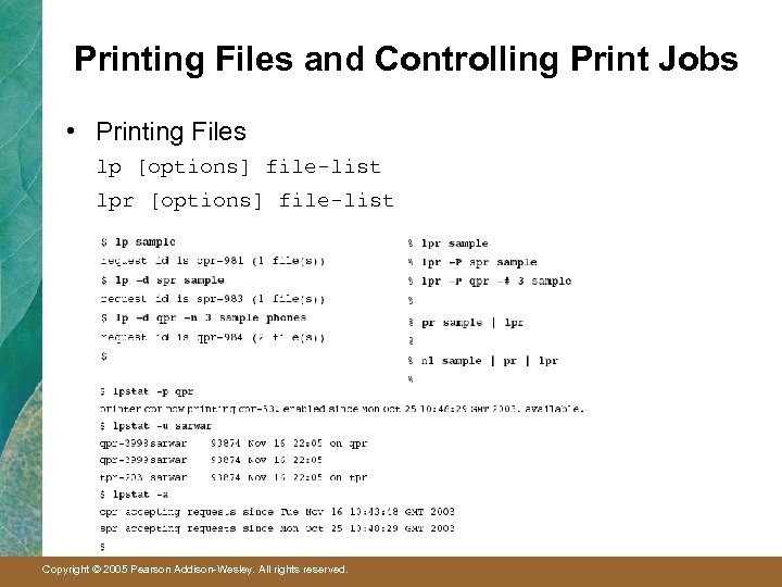 Printing Files and Controlling Print Jobs • Printing Files lp [options] file-list lpr [options]