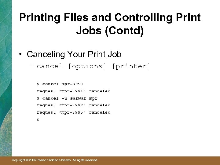 Printing Files and Controlling Print Jobs (Contd) • Canceling Your Print Job – cancel