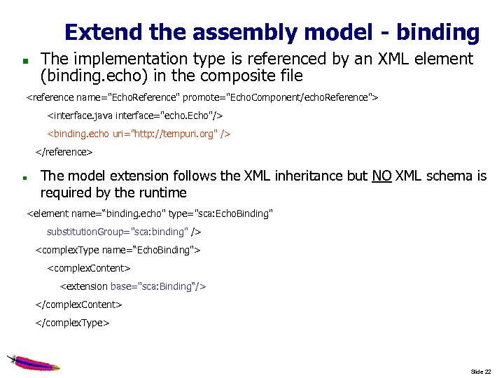 Extend the assembly model - binding The implementation type is referenced by an XML
