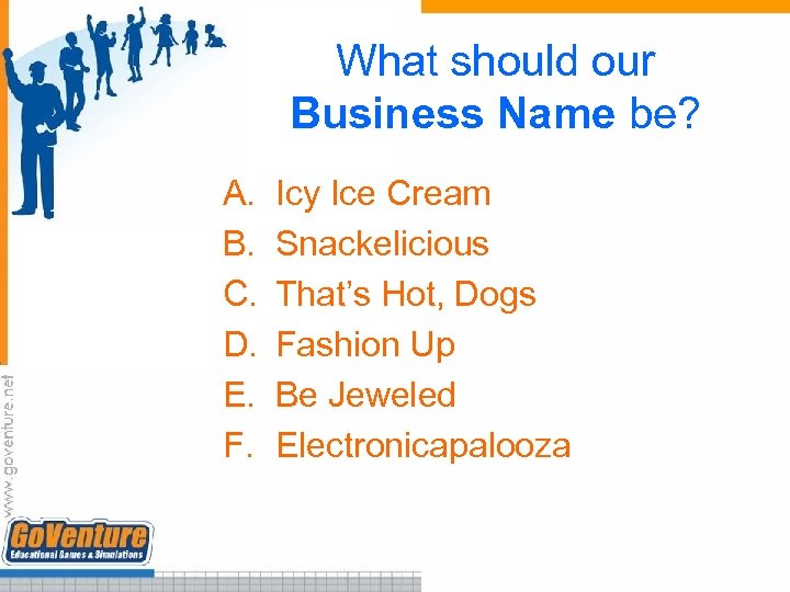 What should our Business Name be? A. B. C. D. E. F. Icy Ice