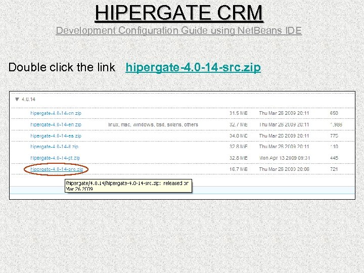 HIPERGATE CRM Development Configuration Guide using Net. Beans IDE Double click the link hipergate-4.