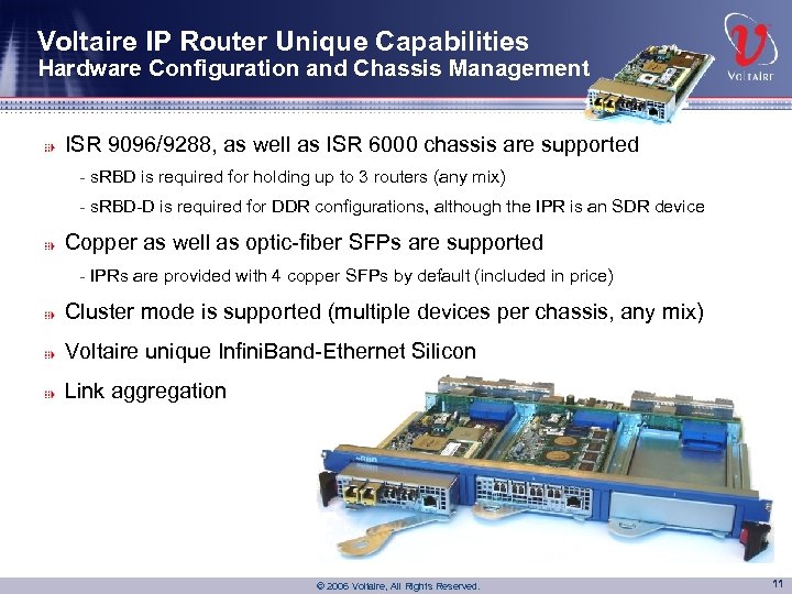 Voltaire IP Router Unique Capabilities Hardware Configuration and Chassis Management ISR 9096/9288, as well