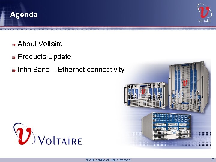 Agenda About Voltaire Products Update Infini. Band – Ethernet connectivity © 2006 Voltaire, All